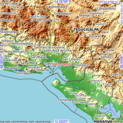 Topographic map of San Lorenzo