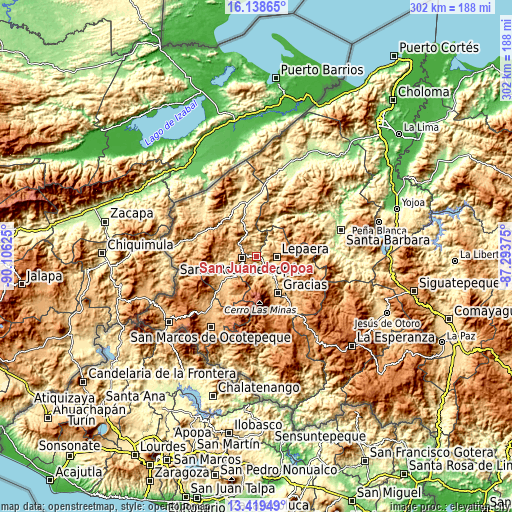 Topographic map of San Juan de Opoa