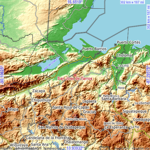 Topographic map of San José de Tarros