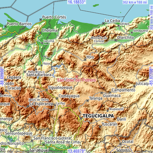 Topographic map of San José del Potrero