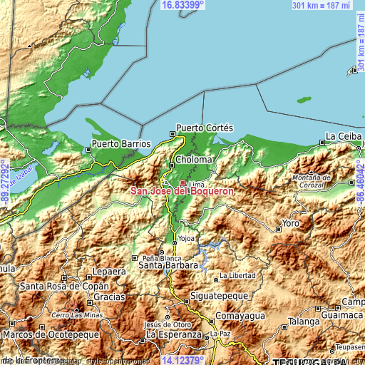 Topographic map of San José del Boquerón