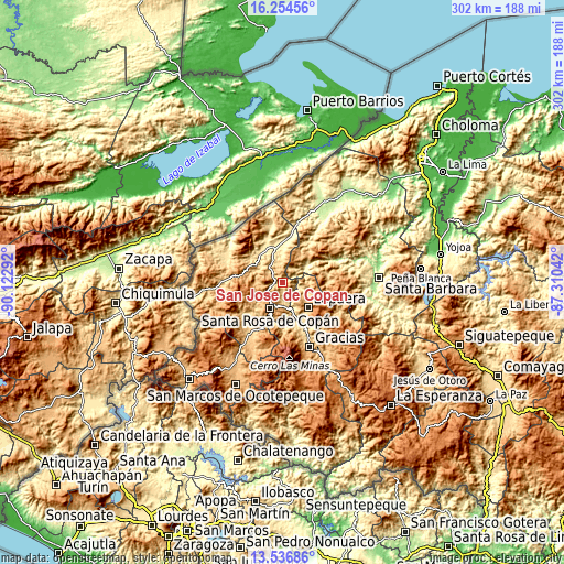 Topographic map of San José de Copán