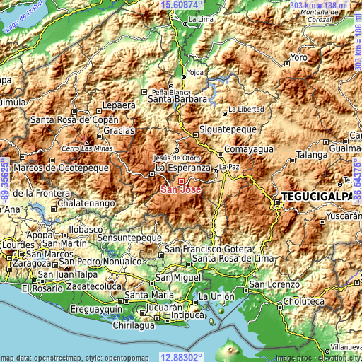 Topographic map of San José