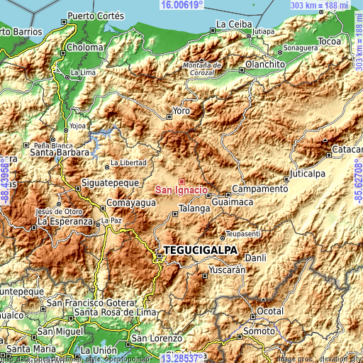 Topographic map of San Ignacio