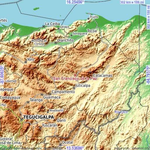 Topographic map of San Francisco de la Paz