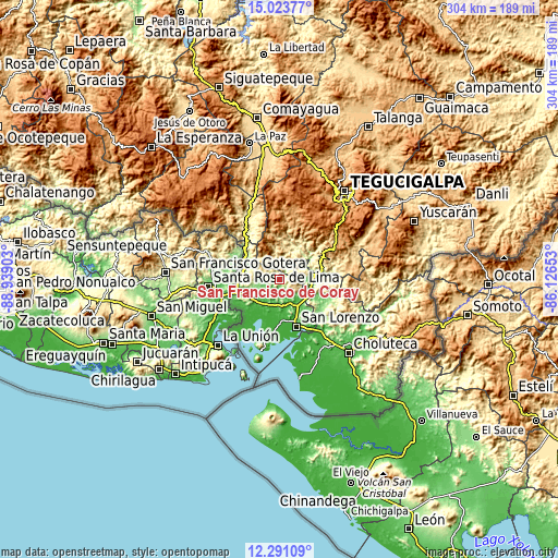 Topographic map of San Francisco de Coray
