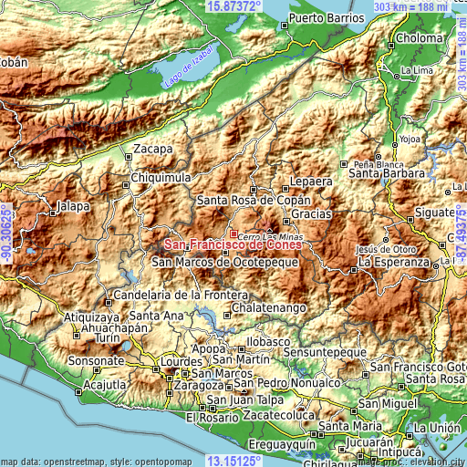 Topographic map of San Francisco de Cones