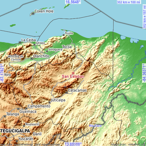 Topographic map of San Esteban