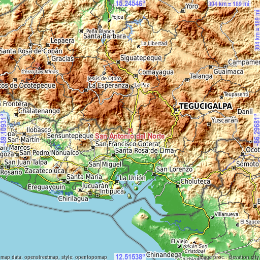 Topographic map of San Antonio del Norte