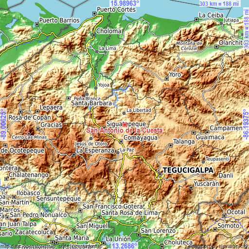 Topographic map of San Antonio de la Cuesta