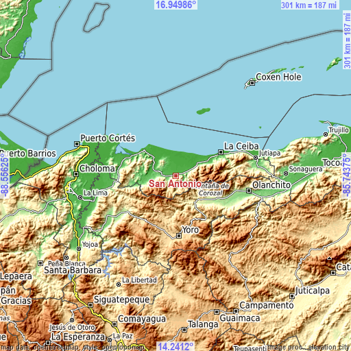 Topographic map of San Antonio