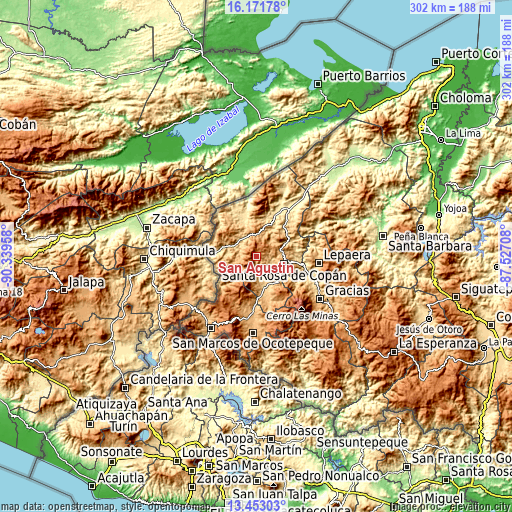 Topographic map of San Agustín