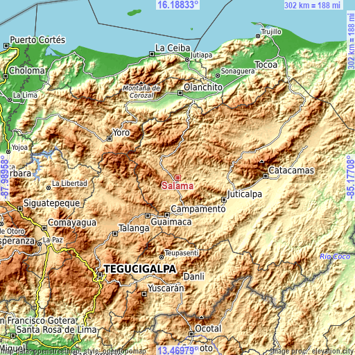 Topographic map of Salamá
