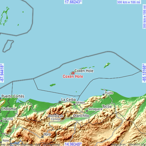 Topographic map of Coxen Hole