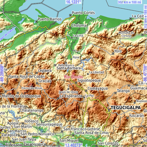 Topographic map of Río Bonito