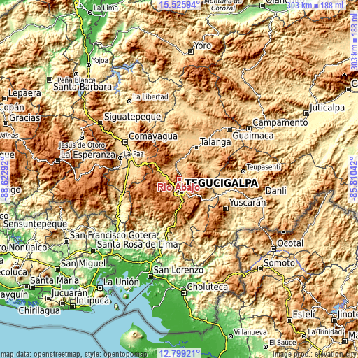 Topographic map of Río Abajo