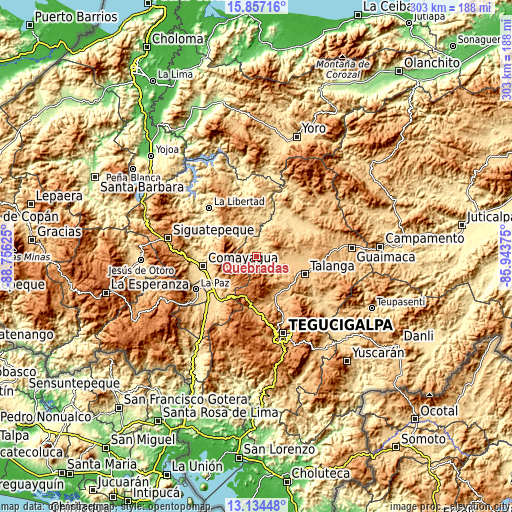 Topographic map of Quebradas