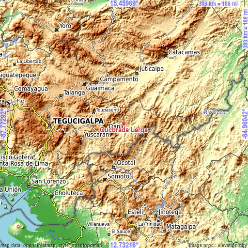 Topographic map of Quebrada Larga