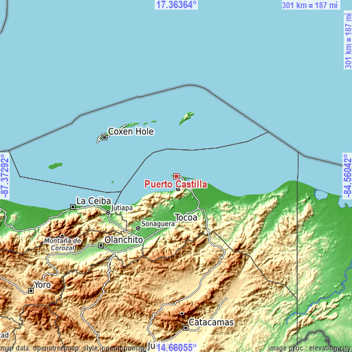 Topographic map of Puerto Castilla