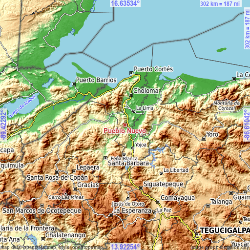 Topographic map of Pueblo Nuevo