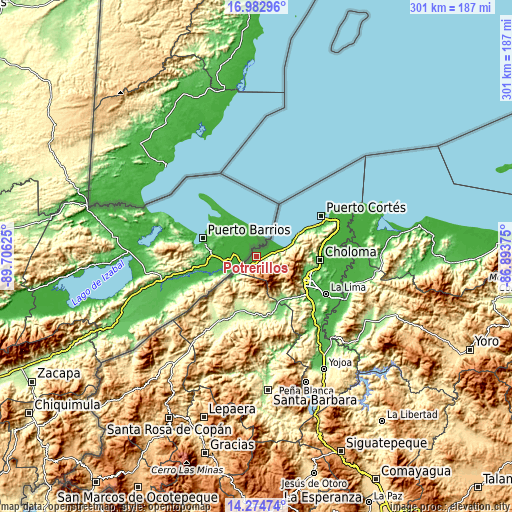 Topographic map of Potrerillos