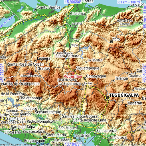 Topographic map of Potrerillos