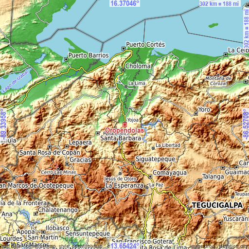 Topographic map of Oropéndolas