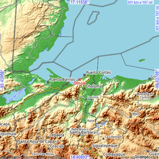 Topographic map of Omoa