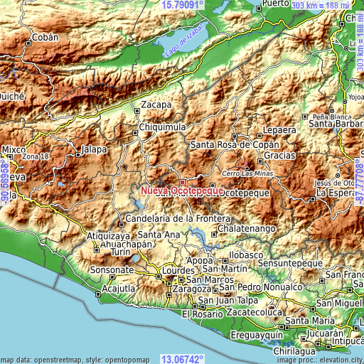 Topographic map of Nueva Ocotepeque