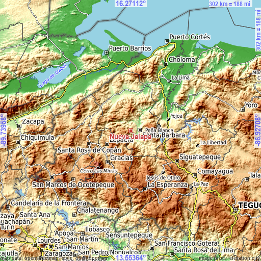 Topographic map of Nueva Jalapa