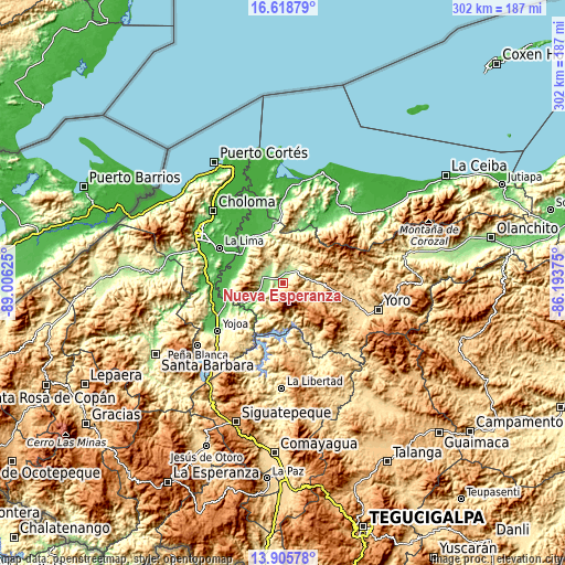 Topographic map of Nueva Esperanza