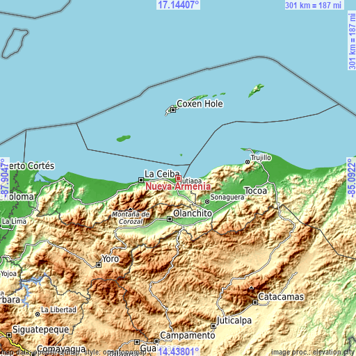 Topographic map of Nueva Armenia