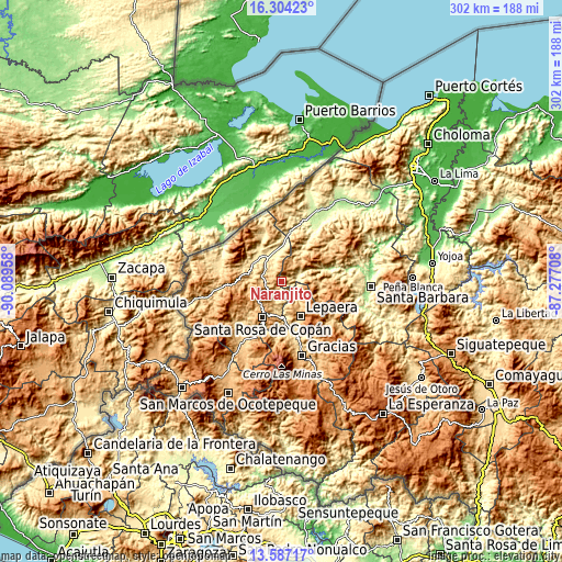 Topographic map of Naranjito