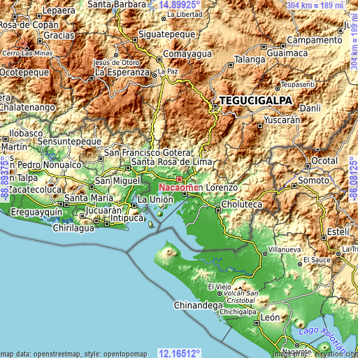 Topographic map of Nacaome