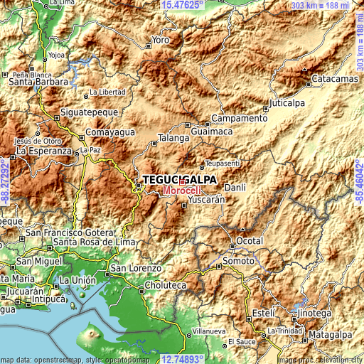 Topographic map of Morocelí