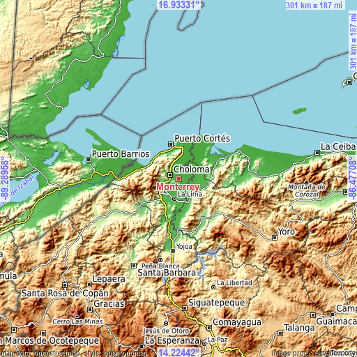 Topographic map of Monterrey