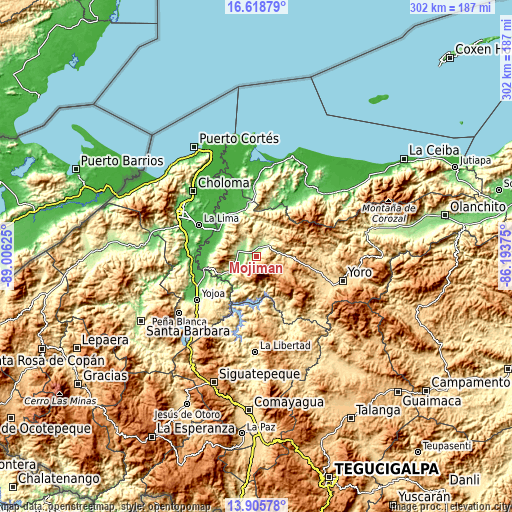 Topographic map of Mojimán