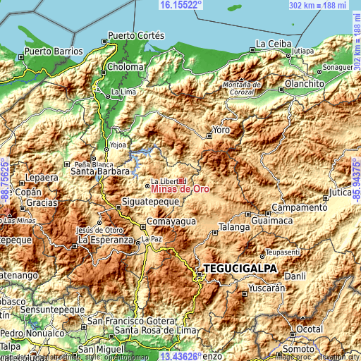 Topographic map of Minas de Oro