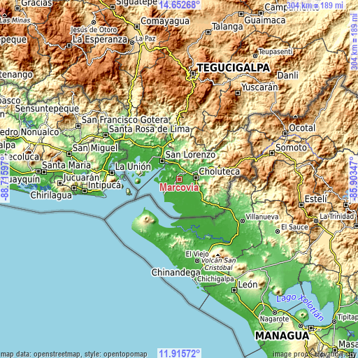 Topographic map of Marcovia
