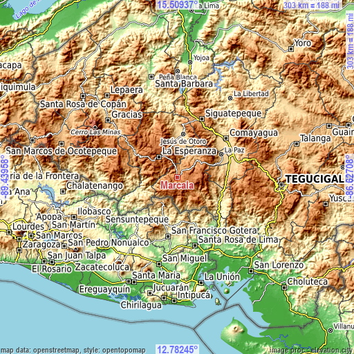 Topographic map of Marcala
