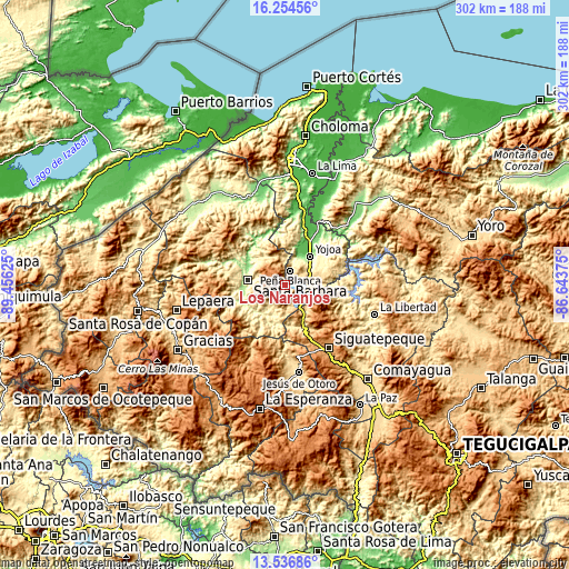 Topographic map of Los Naranjos