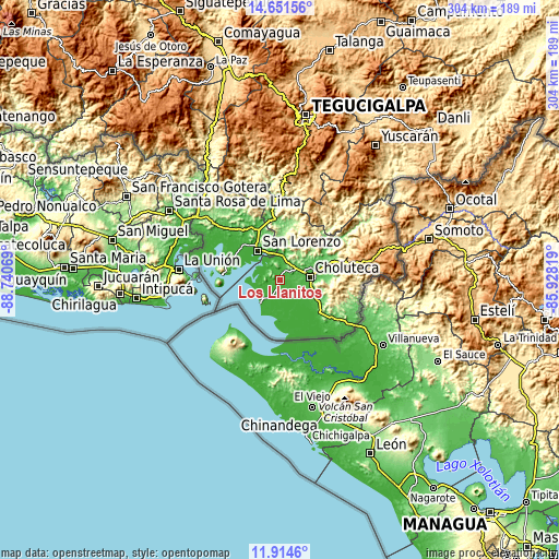 Topographic map of Los Llanitos