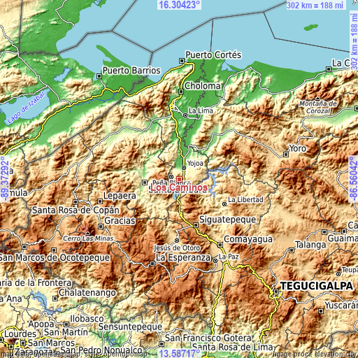 Topographic map of Los Caminos