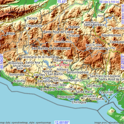 Topographic map of La Virtud