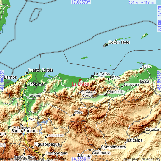 Topographic map of La Unión