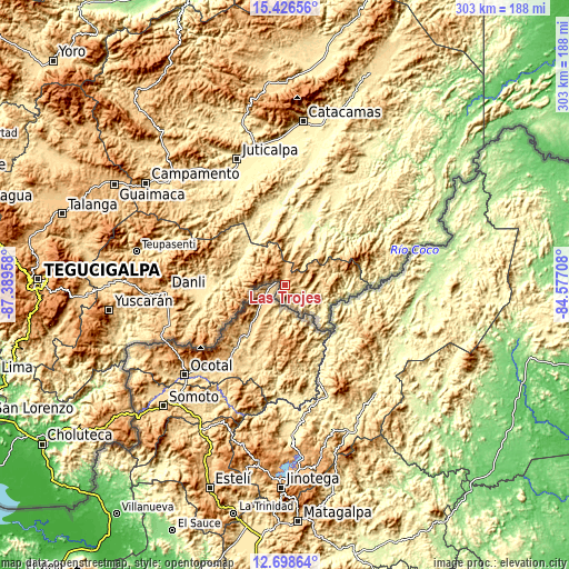 Topographic map of Las Trojes