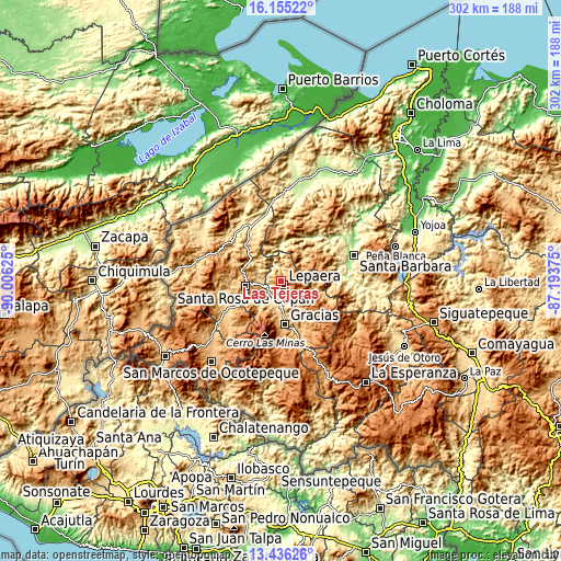 Topographic map of Las Tejeras