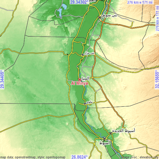 Topographic map of Al Minyā