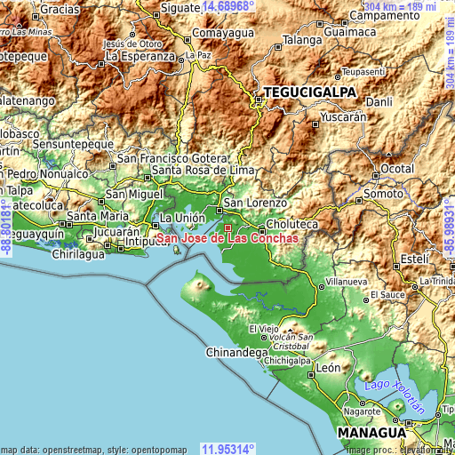 Topographic map of San José de Las Conchas