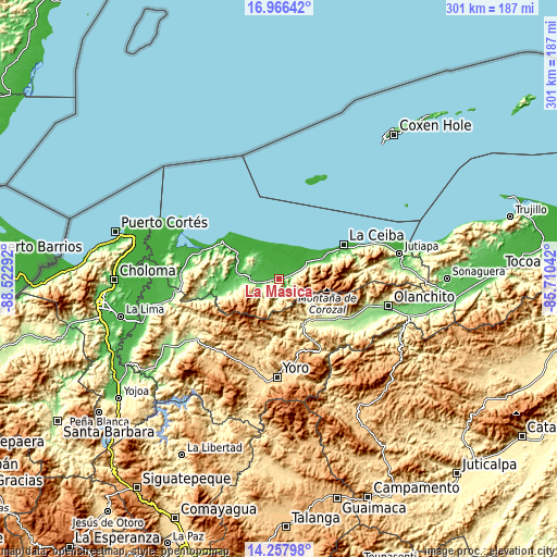 Topographic map of La Masica